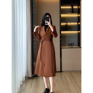 Black Trench Coat Women Mid Length Solid Color Woven Fabric Comfortable No Wrinkle Treatment Autumn Style - Product Image 4