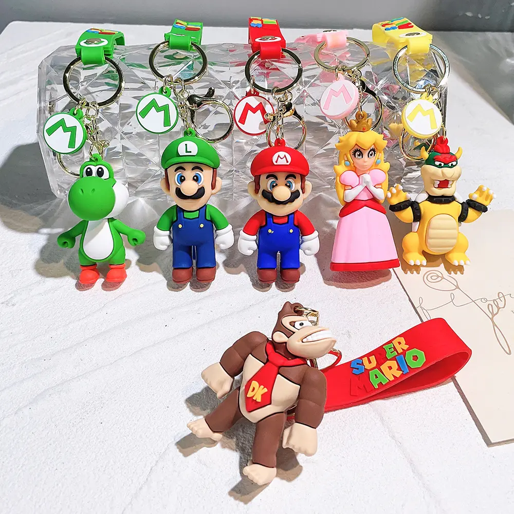 Karikatür 3D PVC anahtarlık süper Marios Bros mantar anahtarlık araba çantası dekorasyon anahtarlık promosyon hediye özel Anime anahtarlık