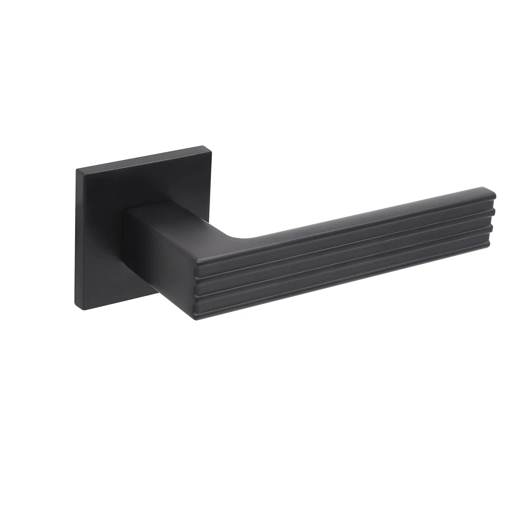 black Aluminum square lever door handle on square rose Thin Rosette Series A2158E20