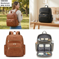 Sac à langer en cuir végétalien avec compartiments isothermes pour biberons et sangles de poussette, fabrication OEM/ODM en gros pour marques privées