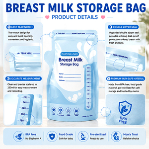 Bolsas Desechables para Almacenamiento de <span class=keywords><strong>Leche</strong></span> <span class=keywords><strong>Materna</strong></span>, con Cierre Hermético, Aptas para Congelador, Libres de BPA, Impresión Personalizada, PET/PE - Product Image 3