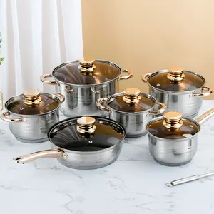 Wholesale Customization Kitchen Cooking Pots And Pans Set 12 Pcs Stainless Steel Non Stick Cookware Set