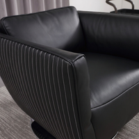 Fauteuil de salon pivotant moderne en cuir écologique, structure en bois massif, pieds en acier carbone, pour la maison, le bureau ou la chambre