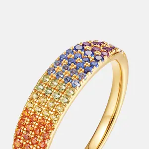 Fine Rainbow Ring Woman Finger Bling Gold Vermeil 925 Sterling Silver Party Jewelry Dainty Gemstone Luxury Fashion Jewelry