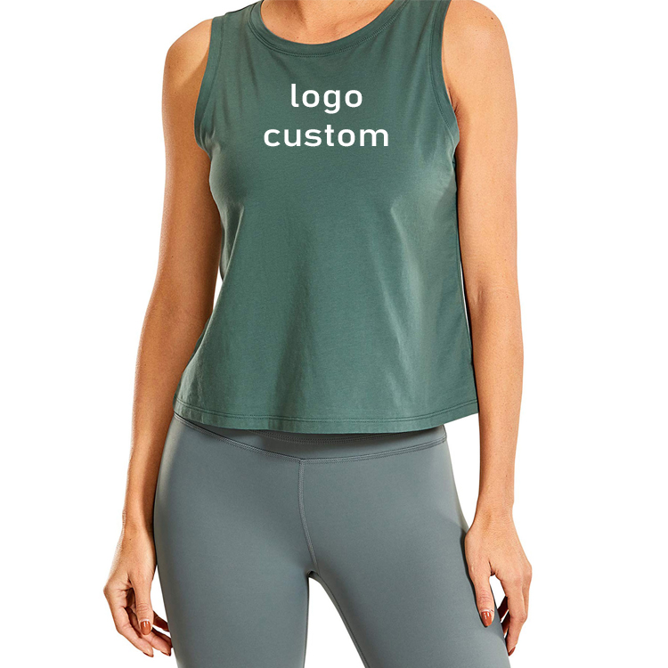 Wholesale Women's Cotton Loose Cropped Yoga Tank Tops Custom Logo Gym Workout Sleeveless Crop Top