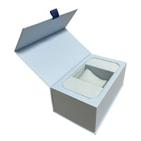 Boîte à montre magnétique bleue à texture gaufrée unique avec laminage mat et doublure en éponge, boîtes à bijoux personnalisées avec logo