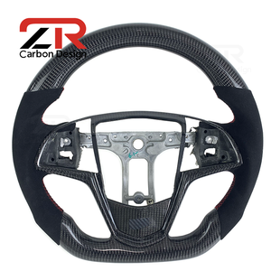 Volante Deportivo de Fibra de Carbono y Gamuza para <span class=keywords><strong>Cadillac</strong></span> ATS-<span class=keywords><strong>V</strong></span> CTS-<span class=keywords><strong>V</strong></span> ATS ATSL, Diseño Deportivo con Base Plana - Product Image 1