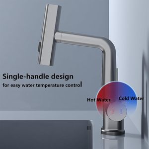 Vòi lavabo xoay 360 độ, điều chỉnh chiều cao, màu đen, chất liệu đồng thau, vòi trộn nóng lạnh, chất lượng cao, dùng cho phòng tắm - Product Image 4