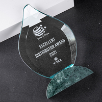 Trophée en marbre écologique, base en marbre personnalisée, trophée en cristal flamme, trophée en cristal goutte d'eau en forme de feuille, vente en gros pour cadeaux