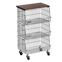 Étagère de cuisine en acier inoxydable multi-niveaux sur pied avec roulettes, style minimaliste, pour le rangement des légumes, des fruits et des assaisonnements