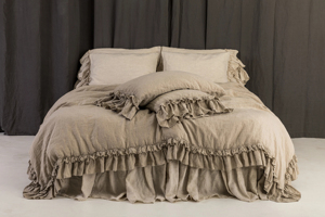 Set Copripiumino 100% Lino Stile Rustico con Copripiumino Arricciato e Federe Set di Biancheria da Letto in Lino Francese - Product Image 5