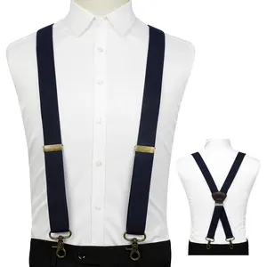Grosir anak laki-laki mode baru Khaki elastis X bentuk Suspender untuk pria dengan 4 klip lebar x-back untuk bekerja