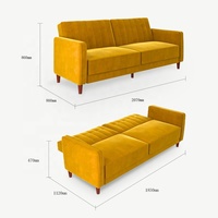 Canapé convertible moderne 3 places en tissu de velours bleu Futon tufté Meubles de maison Canapé de salon Caractéristique pliable pour hôtels