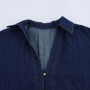 Yuhong <strong>Turn</strong> Down Collar Buttons <strong>Up</strong> Long Sleeve Denim Blue Color Casual Fashion <strong>Jeans</strong> Tops Blouse For <strong>Women</strong> - Product Image 3