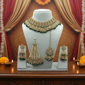 Luxury Vintage Certified Copper Rhodium Plated Zircon Choker Necklace Set Earrings Maang Tikka Ethnic <b>Indian</b> Wedding Engagement - Product Image 3