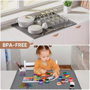 BALEINE S202 Tapis d'évier moderne en silicone imperméable 34" x 22" de qualité alimentaire à motif géométrique, épaisseur 1,5 mm, avec support antidérapant pour cuisine - Product Image 6