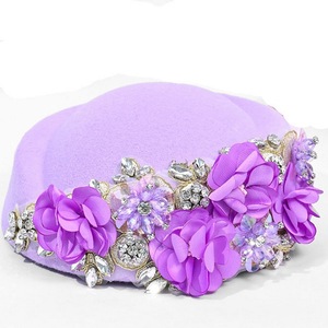 Béret pour <span class=keywords><strong>femme</strong></span> de style britannique vintage, fait main, orné de fleurs <span class=keywords><strong>et</strong></span> de diamants, chapeau d'<span class=keywords><strong>h</strong></span>ôtesse de l'air - Product Image 5