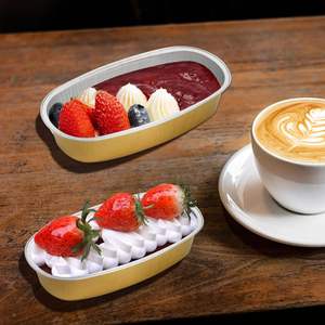 Récipient de restauration personnalisable de 350ml plateau ovale en <span class=keywords><strong>aluminium</strong></span> doré recyclable avec couvercle en PP pour la cuisson des gâteaux et des tartes - Product Image 5
