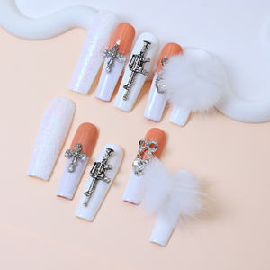 Uñas Acrílicas de Lujo Hechas a Mano al por Mayor, Precio de Fábrica, con Pedrería, Forma Cuadrada, Cobertura Completa 3D, Puntas Francesas, Mariposa, Largas - Product Image 1