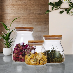 Hava Geçirmez Ahşap/Bambu Kapaklı Cam Gıda Saklama Kavanozu - Çay, Kahve, Baharat Servisi İçin Şeffaf Cam Saklama Kabı - Product Image 3