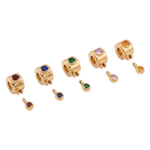 Breloque pendante en cuivre doré poli avec perle cylindrique miniature et <span class=keywords><strong>pierre</strong></span> incrustée, bijoux du zodiaque à douze signes, bijoux du zodiaque personnalisés, OEM - Product Image 4
