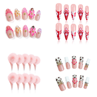 Faux ongles en acrylique rose de haute qualité, faits à la main, avec poudre miroir 3D, motif étoile et fleur, à presser, vente en gros, design pour filles