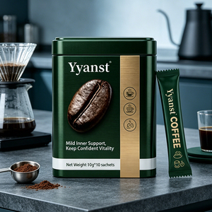 กาแฟสำเร็จรูปผสมรากพืช 10 กรัม*10 ซอง กระป๋องโลหะทรงกลมสีเขียวเข้มลายเส้นทองพิมพ์ลายเมล็ดกาแฟ รับผลิตแบบ OEM - Product Image 6