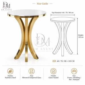 Round Cocktail <b>Table</b> for Wedding Planners with Gold Stainless Steel Crossed Curve Base and <b>Mirrored</b> Tempered Glass Top - Product Image 5