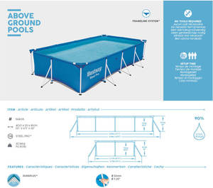 <span class=keywords><strong>Bestway</strong></span> 56405 4,0 M X 2,11 M X 88cm Marco rectangular Piscina para niños para diversión familiar Piscina extraíble al aire libre - Product Image 6