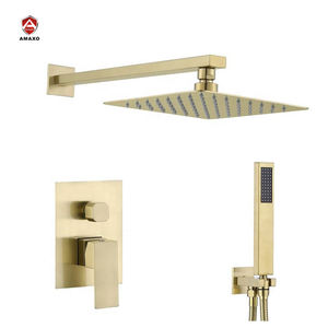 Ensemble <span class=keywords><strong>de</strong></span> <span class=keywords><strong>douche</strong></span> mural AMAXO en laiton avec finition polie, cartouche céramique, jet et pulvérisation pluie - Product Image 3