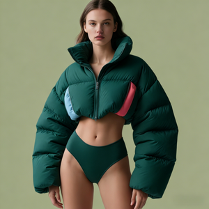 Giacca Invernale Corta da <span class=keywords><strong>Donna</strong></span> Puffer Imbottita in Morbido Softshell, di Lusso e Alta Qualità, 800FP, Moda Outdoor - Product Image 1
