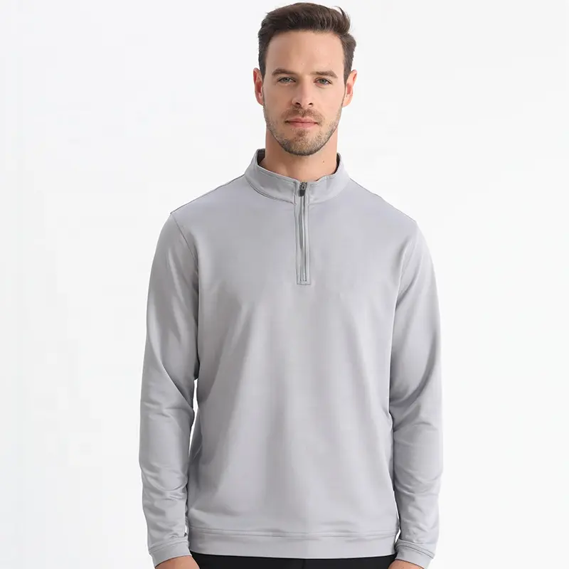 Wholesale Brand Quality Men 92% Polyester 8% Spandex Fleece Sports Golf Wear 1/4 Zip Pullover