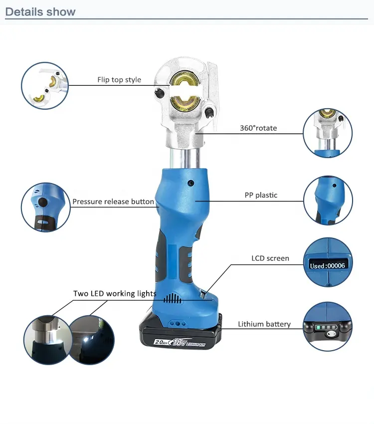 ECT-6022M Mini batería eléctrica inteligente 6T, Cable hidráulico, herramientas de prensado