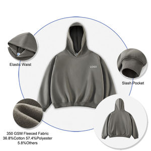 Sudaderas con capucha de diseño corto para hombre con logotipo personalizado 350GSM Fleeced Boxy Sudaderas con capucha Sin sudaderas con capucha de bolsillo - Product Image 2