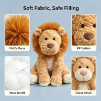 Boneka Singa Plushie Custom, Bulu Lembut Keriting, Cocok untuk Hadiah dan Dekorasi Rumah