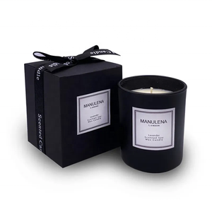 Bougie parfumée en verre noir 6oz logo en bois <span class=keywords><strong>d</strong></span>écoratif bricolage de soja en cire de Chine avec logo personnalisé vente en gros - Product Image 1