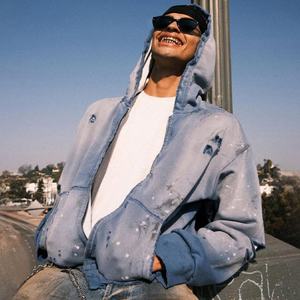 Sweat à capuche confortable pour homme, vintage, délavé à l'acide, délavé au soleil, broderie personnalisée ou logo imprimé pour homme - Product Image 1