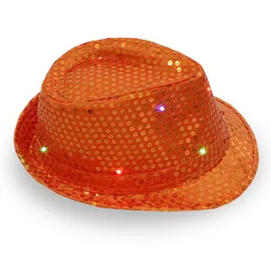 Cheap Shipping Custom Promotional Fiber Light Up Sequin Jazz Cowboy Cap Hat for Women Men Adult Led