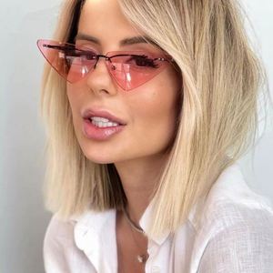 Lunettes de soleil pour femmes, nouvelle mode 2021, monture en alliage rose bleu, UV400, sans monture, œil de chat - Product Image 3