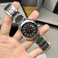 Montre de course automatique à double couronne rouge d'occasion, mécanique, étanche, en acier, pour homme, style rétro décontracté