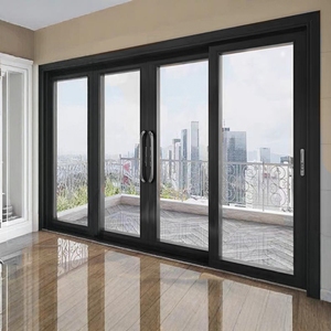 Puerta Corredera Francesa de Doble Acristalamiento, Moderna, Comercial, para Exteriores, de Aleación de Aluminio, Impermeable, con Aislamiento Térmico, Garantía de 5 Años, Color Negro - Product Image 1