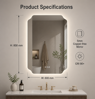 Miroir de salle de bain LED rétroéclairé rectangulaire irrégulier moderne avec bord doux pour coiffeuse, décoration maison et hôtel
