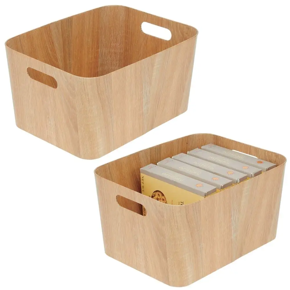 Caja de basura de comida impresa de madera con asas, cesta rústica para cocina y despensa Almacenamiento de verduras y patatas