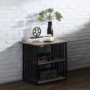 Rustic Industrial Open <b>Shelf</b> Nightstand Black <b>Metal</b> Frame Antique Oak Top Bedroom Furniture - Product Image 5