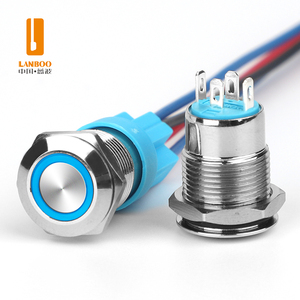 LANBOO 12mm 미니 플랫 푸시 버튼 스위치. 경제 스위치. 래칭/순간. LED 빨강, 녹색, 파랑, 노랑 및 흰색 - Product Image 1
