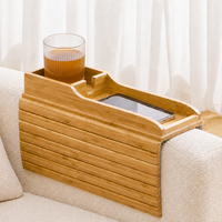 Table de repose-bras pliable personnalisable en bambou naturel pour boissons, collations, téléphone portable et télécommande – Idéale pour le salon
