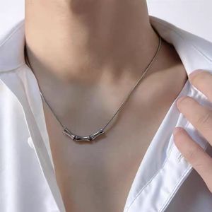 Unisex Bamboo Link Stainless Steel <b>Necklace</b>, New Chinese Style Waterproof Gold Plated Thin Long Sweater Chain, Fashion Hip Hop M - Product Image 2