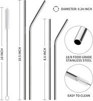 Ensemble de pailles en acier inoxydable multi-tailles, droites et courbées, avec sac en tissu