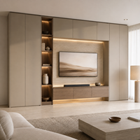 Console TV moderne de luxe sur mesure avec armoires de rangement et éclairage LED, meuble TV en bois massif pour la maison