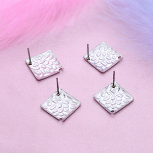 Tibetan <b>Silver</b> <b>Stud</b> <b>Earrings</b> Square 14mm Water Ripple Pattern Ear Post Unisex Fashion Jewelry - Product Image 2